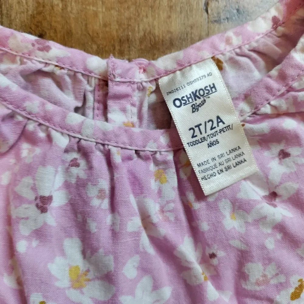 Oshkosh 2T floral dress linen cotton spring Easter dress pink purple
